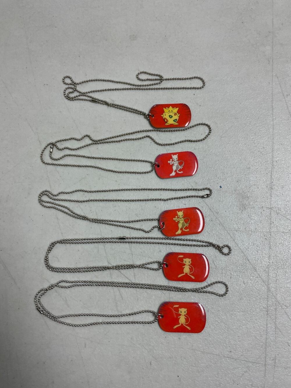Vintage 1999 Pokemon Mew & Togepi Red Dog Tag Chain Lot of 5 Glossy Metal